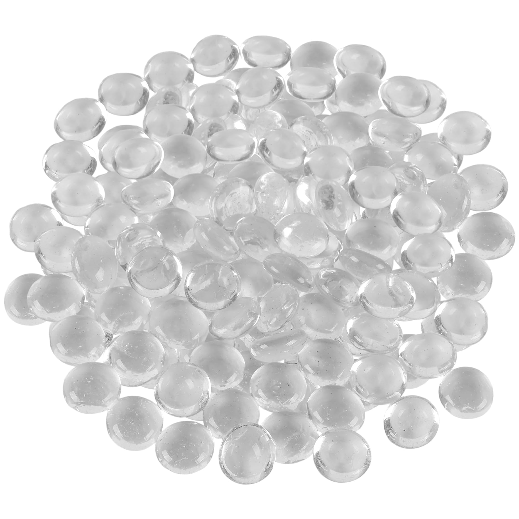 CHEUNGR Clear Glass Pebbles, 400 PCS Flat Glass Beads for Vases, 2kg Transparent Decorative Stones for Aquariums, Fish Tank, Flowerpot, Landscaping, Mosaics, 17-19mm