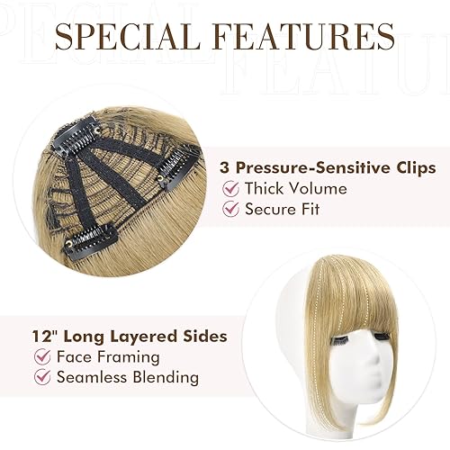 Miniatura 2 de REECHO Flequillo con clip, 100% cabello humano real, 3 clips seguros en corte romo, flequillo francés, flequillo natural grueso de volumen falso con