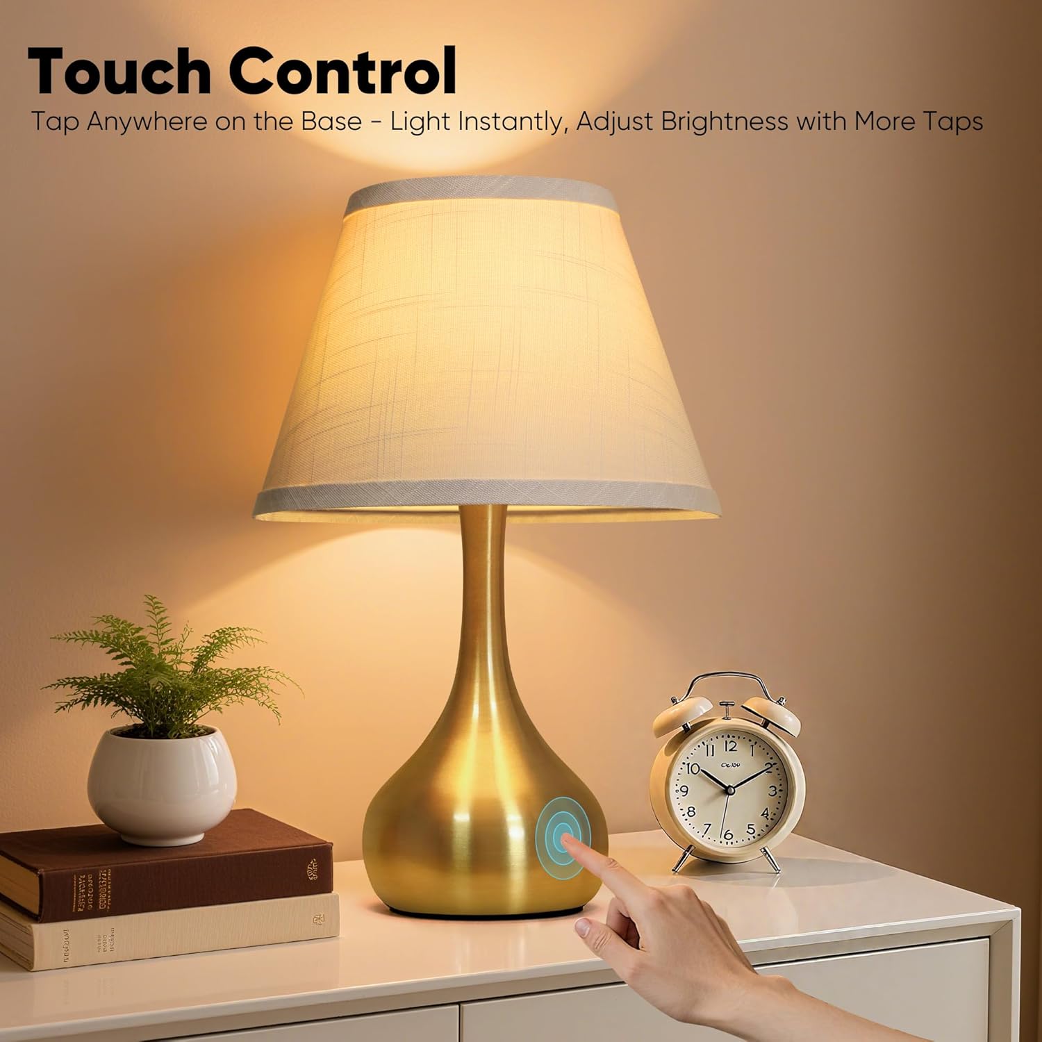 17” Touch Table Lamp for Bedroom Set of 2, 3-Way Dimmable Bedside Lamp for Nightstand, Modern Metal Desk Lamp with Linen Shade for Living Room, Kids Reading, Dorm, Home Office Decor, Bulb Included