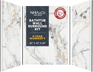 Bath Tub Surround Kits – Waterproof Wall Panels for Tubs – Glossy Finish & Seamless Pattern – Easy to Install Over Any Surface – Leakproof Design (W60'' x D32'' x H60'') – Champagne