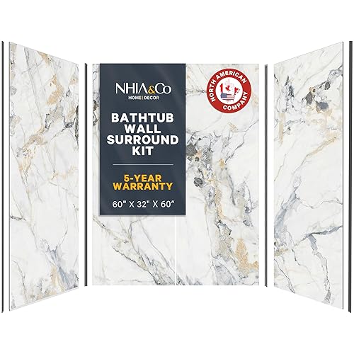 Bath Tub Surround Kits – Waterproof Wall Panels for Tubs – Glossy Finish & Seamless Pattern – Easy to Install Over Any Surface – Leakproof Design (W60'' x D32'' x H60'') – Champagne