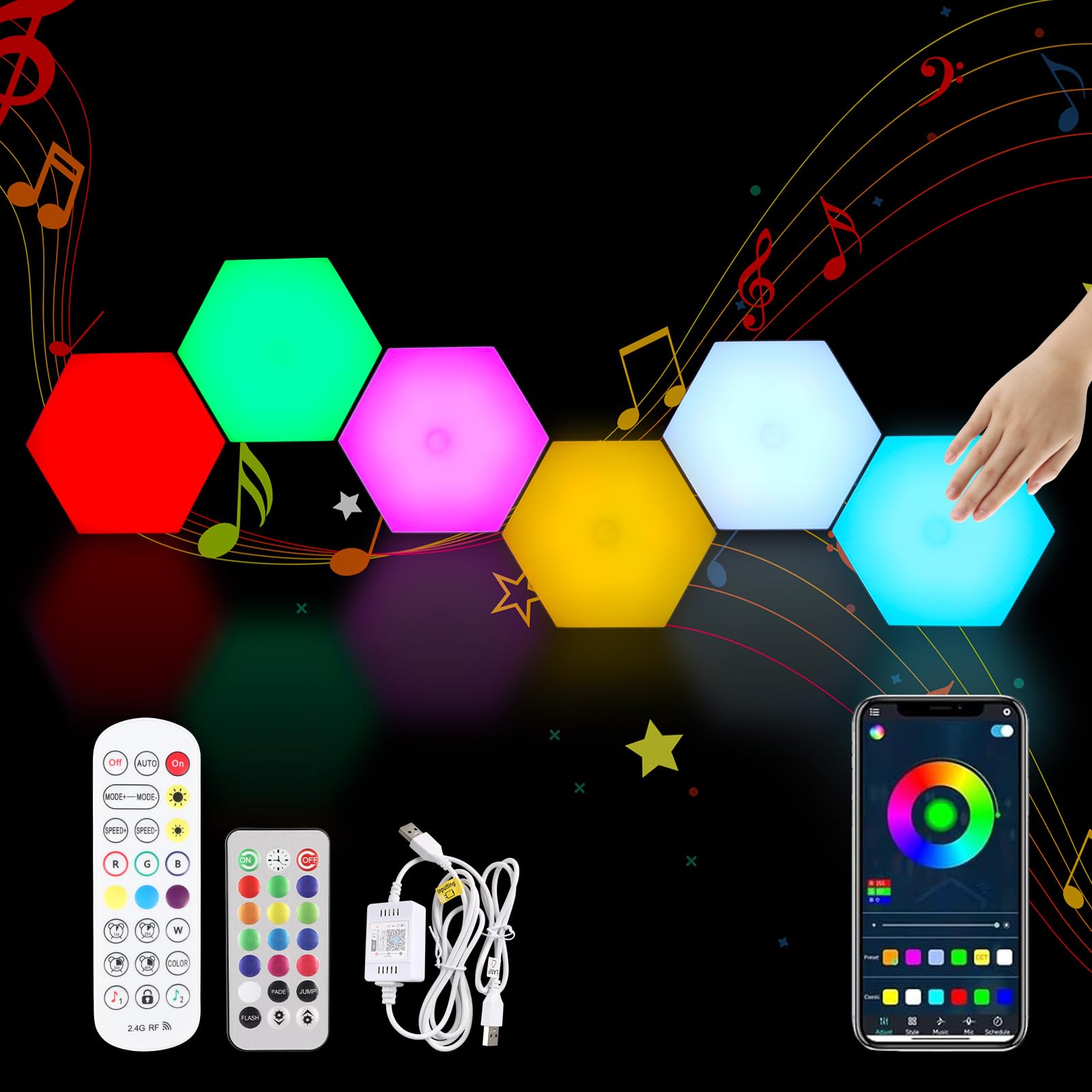 Dynamic Lighting Hexagon Lights - Vibrant LED Wall Lights with Touch, Remote Control and Mobile App Operability - Revamp Your Space with Enlightening Wall Decor (3.9)