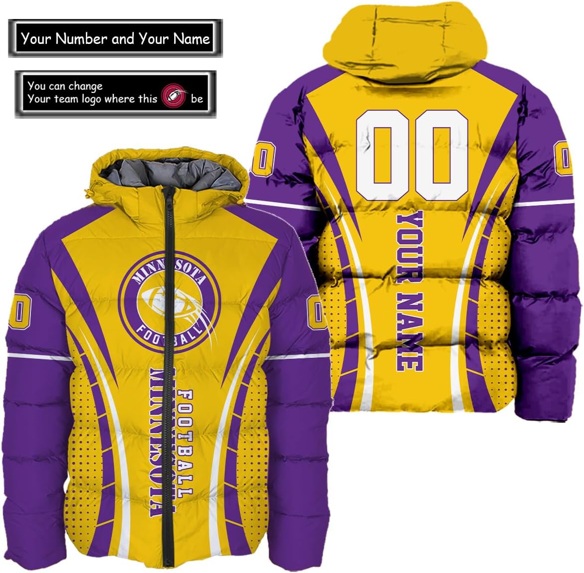 Discover Personalized Minnesota Football Team Vikings Men's Hooded Puffer Jacket