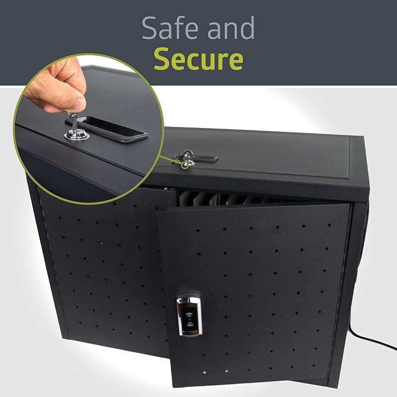 Pearington 16 Device Portable Table Top Charging and Storage Cabinet for iPads, Chromebooks and Laptop Computers, Up to 17-inch Screen Size, Bonus Shelf, Side Handles, Locking Front Door, Cable Clips image 4