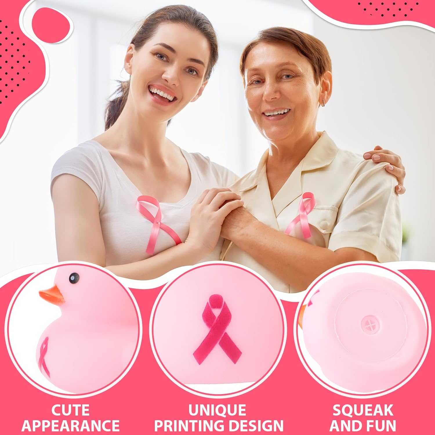Libima 100 Pieces Pink Ribbon Rubber Duck Breast Cancer Gifts 1.9 Inch Hope Faith Strength Courage Ducks Small Rubber Ducky Bath Decor for Breast Cancer Awareness Month Party Favors(Multicolor)