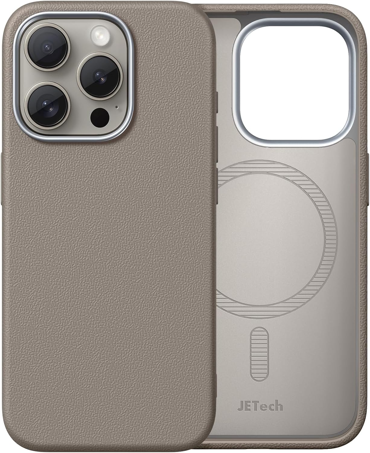 JETech Slim Case for iPhone 15 Pro 6.1-Inch Compatible with MagSafe, Soft TPU Anti-Scratch Shockproof Phone Cover with Leather Texture Design, Non-Leather (Natural Titanium)