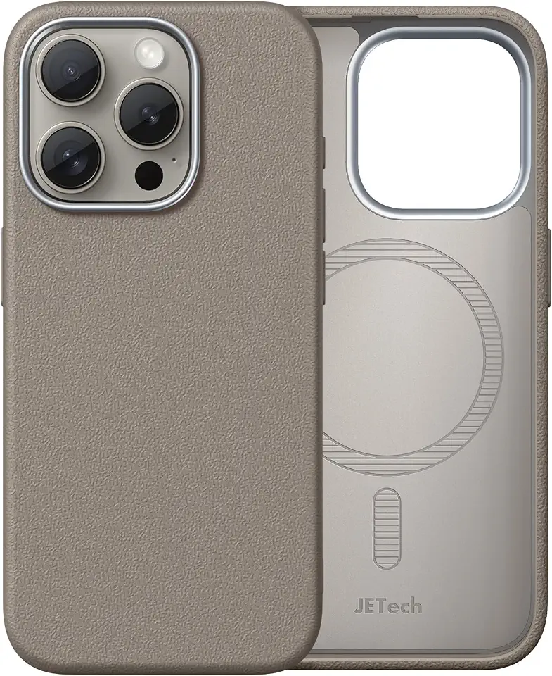 JETech Magnetic Slim Case for iPhone 15 Pro, Natural Titanium