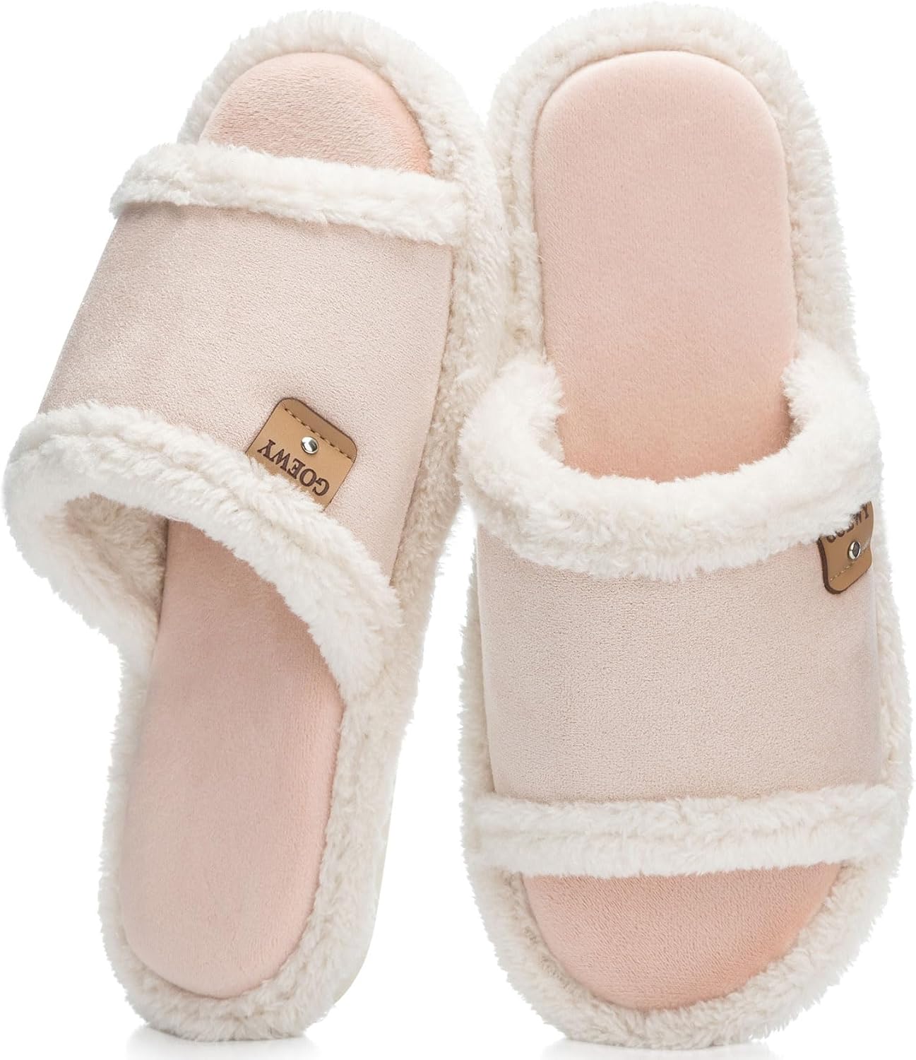 GOEWY Fuzzy Open-Toe Women's Slippers,Suede Slippers Indoor Outdoor with Cozy Memory Foam Non-Slip Ladies House Shoes Sandals Gifts for Women Her Mom Bridesmaid