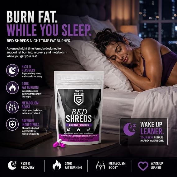 Bed Shreds Night Time Supplement for Weight Management & Sleep Support – Night Time Fat Burner with Natural Ingredients - Supports Relaxation & Restful Nights, 30 Capsules, Made in UK – Vegan Friendly