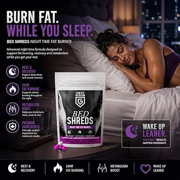 Bed Shreds Night Time Supplement for Weight Management & Sleep Support – Night Time Fat Burner with Natural Ingredients - Supports Relaxation & Restful Nights, 30 Capsules, Made in UK – Vegan Friendly