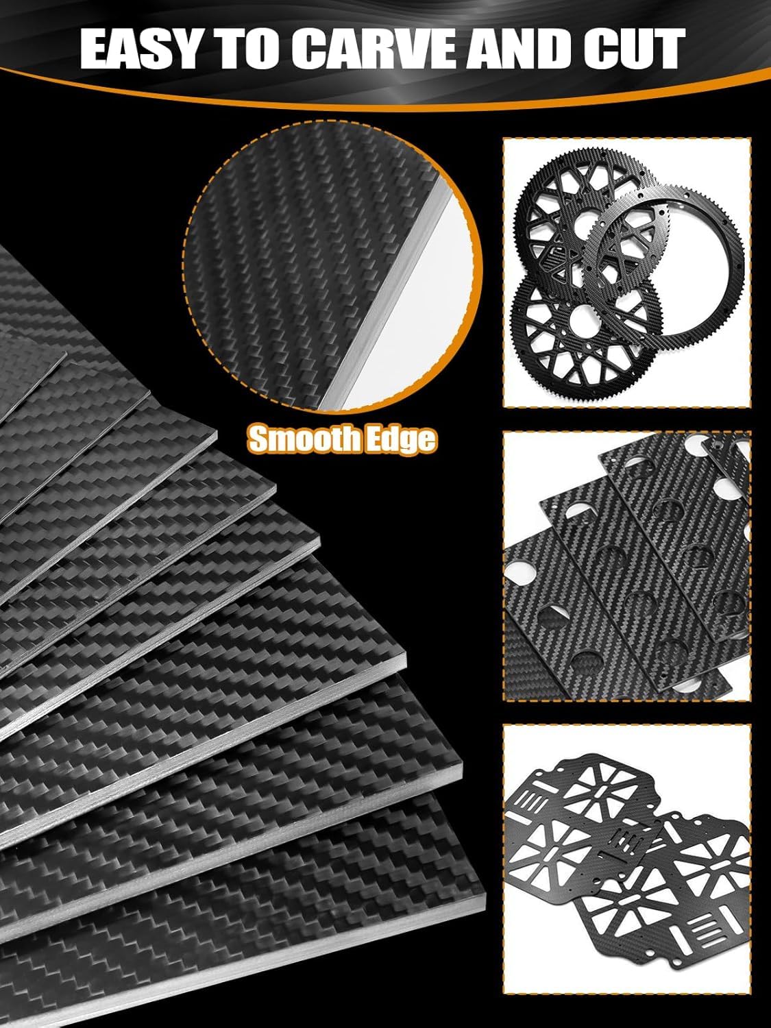 Kalolary Carbon Fiber Board Plate, 3K Real Kohlefaserplatten erhältlich in 0,5mm-5mm Köperbindung 100% glänzende Oberfläche (Köperbindung, 240 * 240 * 0,5mm)