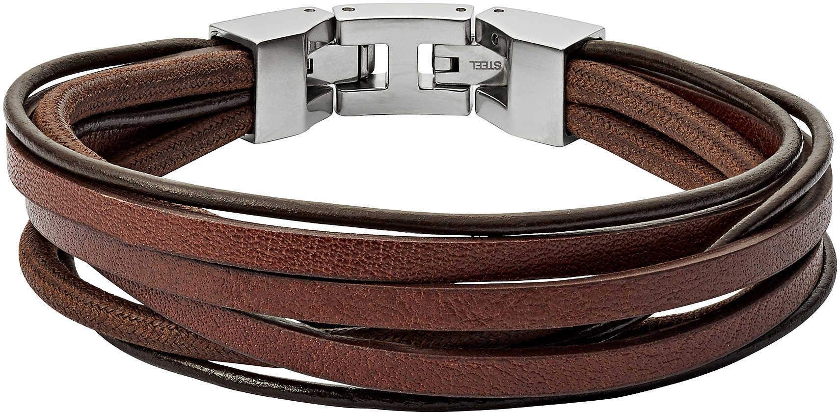 Fossil Vintage Casual Men's Leather or Stainless Steel Bracelet with Lobster Clasp, Clasp or Folding Clasp dark brown