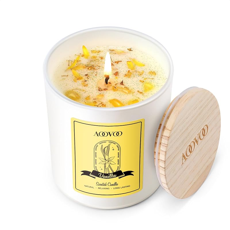 AOOVOO Velas perfumadas de vainilla para mujer – Vela de aromaterapia con cristales en el interior, velas de soja de 7 oz para el hogar, regalos de cumpleaños, vela del día de la madre para mujer mamá