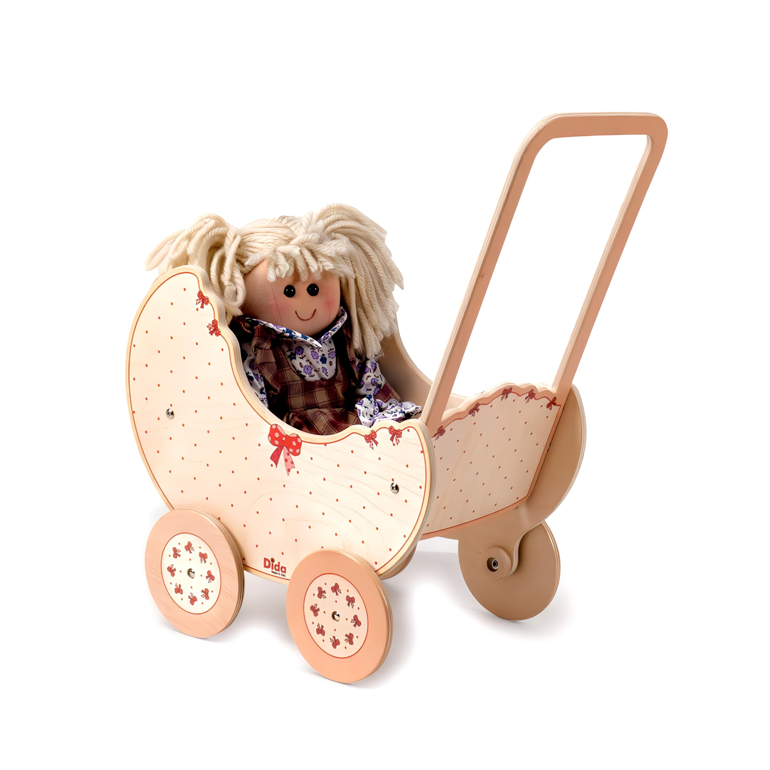 Dida - Der Puppenwagen Aus Holz Dekoration Schleife ist EIN Holzpuppenwagen Zum Schieben Der Puppen Der Kleinkinder. Der Spielwagen Ist Ideal Für Kindergarten und Zu Hause