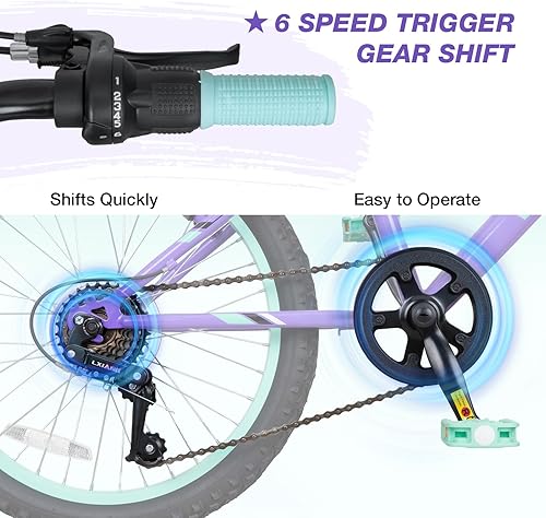 Miniatura 2 de WEIZE Bicicleta de montaña para niños de 20 y 24 pulgadas, bicicleta para niños de 6 a 14 años, bicicleta infantil de 6 velocidades con horquilla de