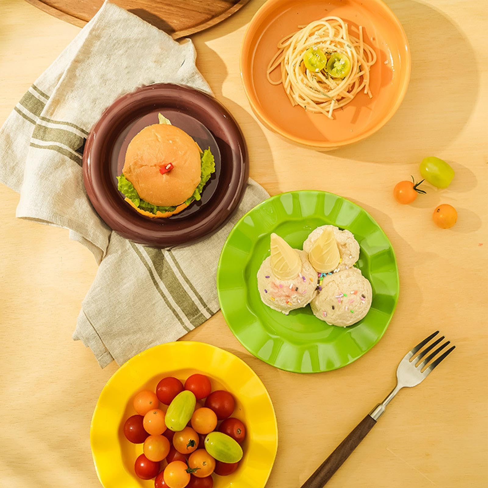 Set Di Per Hamburger In Ceramica Posate In Ceramica Impilabili | Per Cena E Dolce Per Organizzatori Di Feste Cuochi Domestici Cena In Famiglia Picnic All'Aperto Compleanno Barbecue Raduno