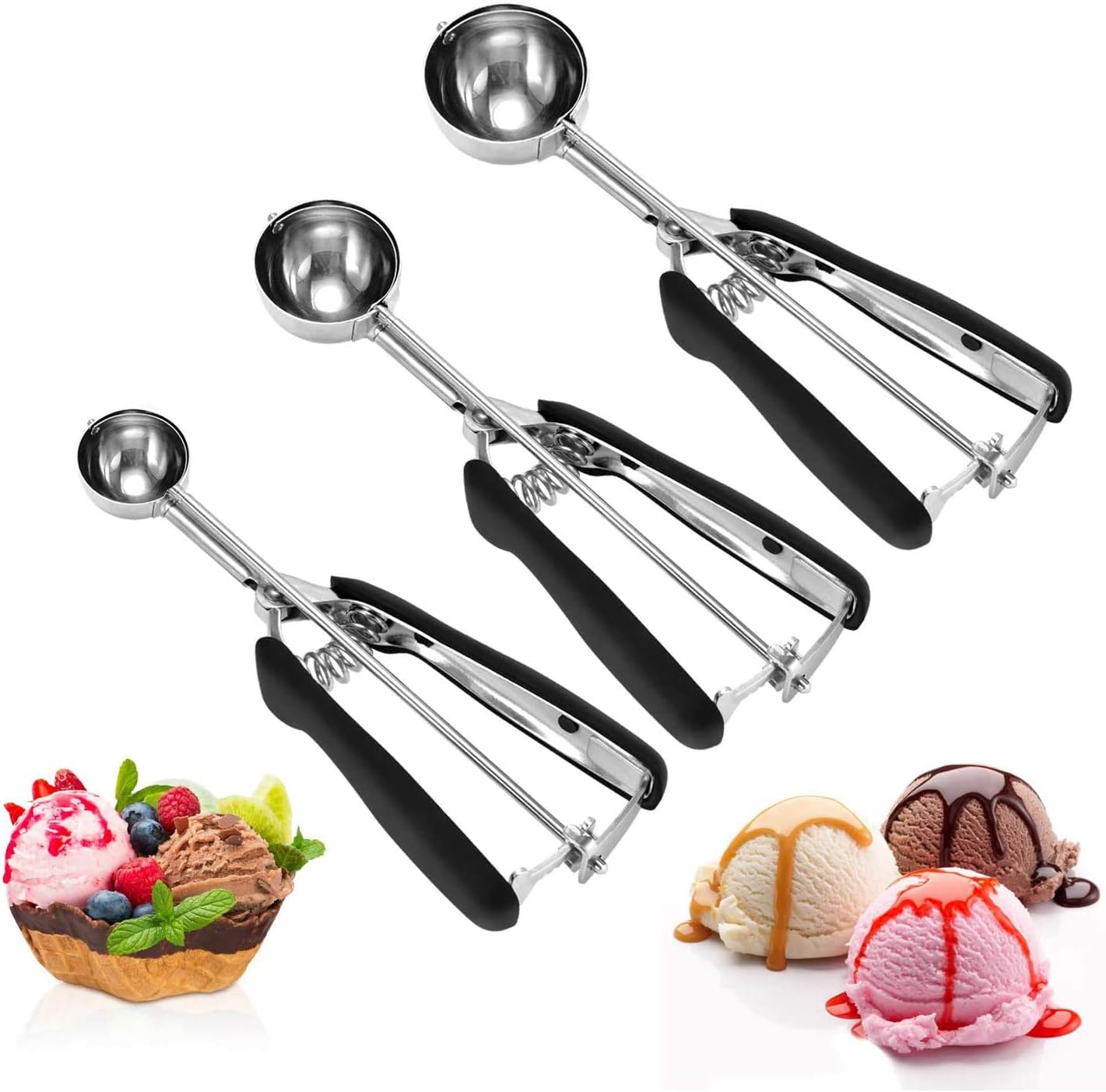 Ice Cream Scoop, Ice Cream Scoop Set of 3, Cookie Scoop Set, Ice Cream Scooper with Trigger