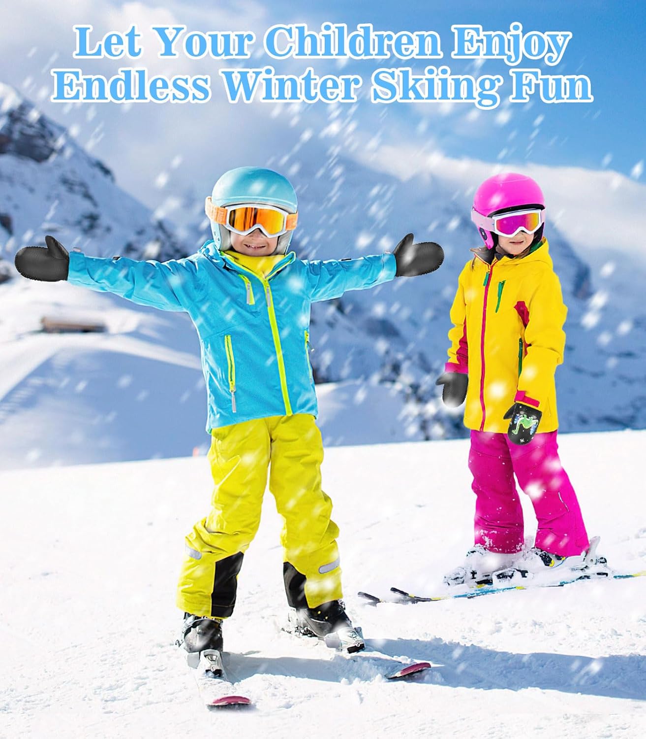 MoKo Toddler Winter Mittens, Warm Coral Fleece Gloves with Linking Buckles Waterproof Ski Gloves for Girls Boys 5-10 Years - Image 7