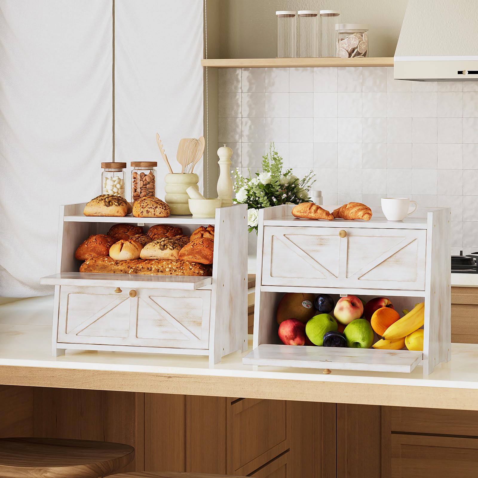 VEDECASA Contenitore per il pane in bambù con 2 ripiani, scatola per il pane per cucina, grande contenitore per il pane, resistente agli alimenti, contenitore per la conservazione del pane, scatole