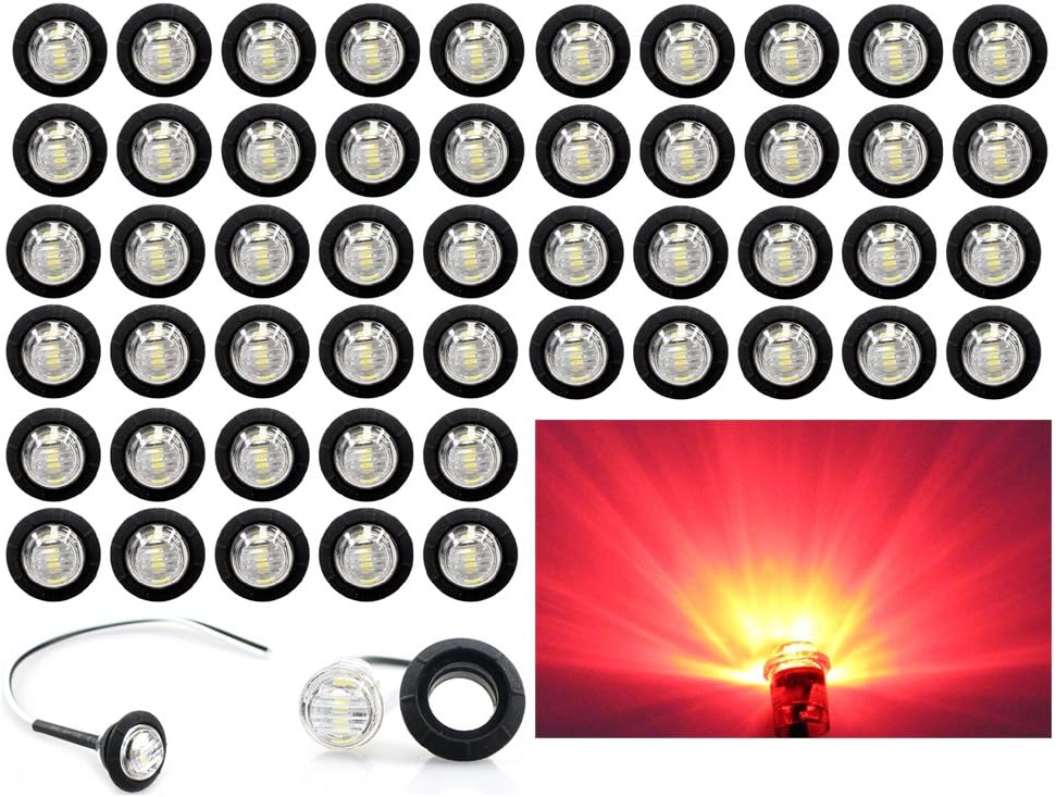 MADCATZ (Pack of 50) Red Light (Clear Lens) 3/4" inch Bullet Side Led Marker Trailer lights Clearance Indicator 12V DC