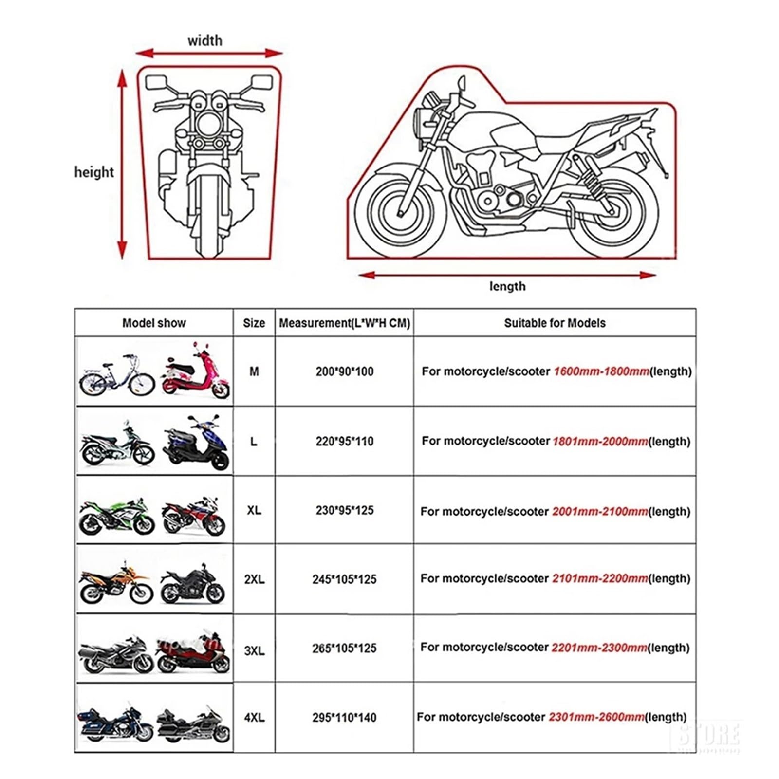 Motorradgarage Winterfest Für SML XL 2XL 3XL 4XL Universal Outdoor UV Schutz wasserdichte Motorrad Abdeckung Bache Funda Moto Roller Fahrrad Fall(Black)
