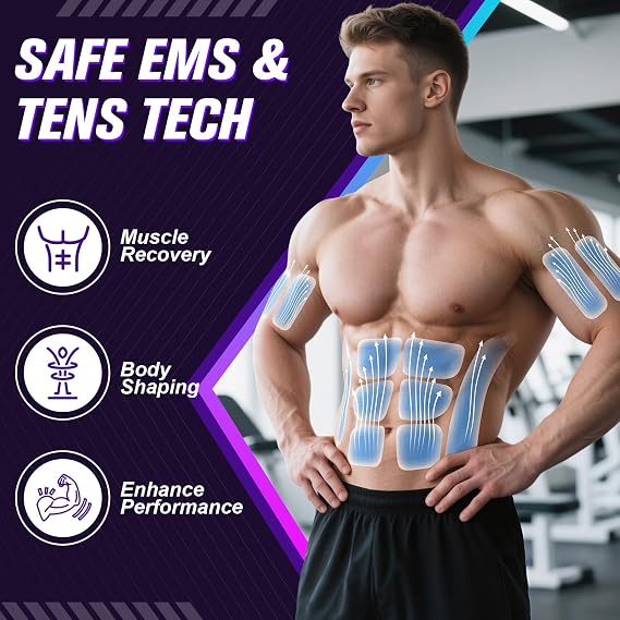 Electronic Muscle Stimulator with TENS & PMS, Ab Belt Stimulator Muscle Toner, Abdominal Fitness Trainer for Home