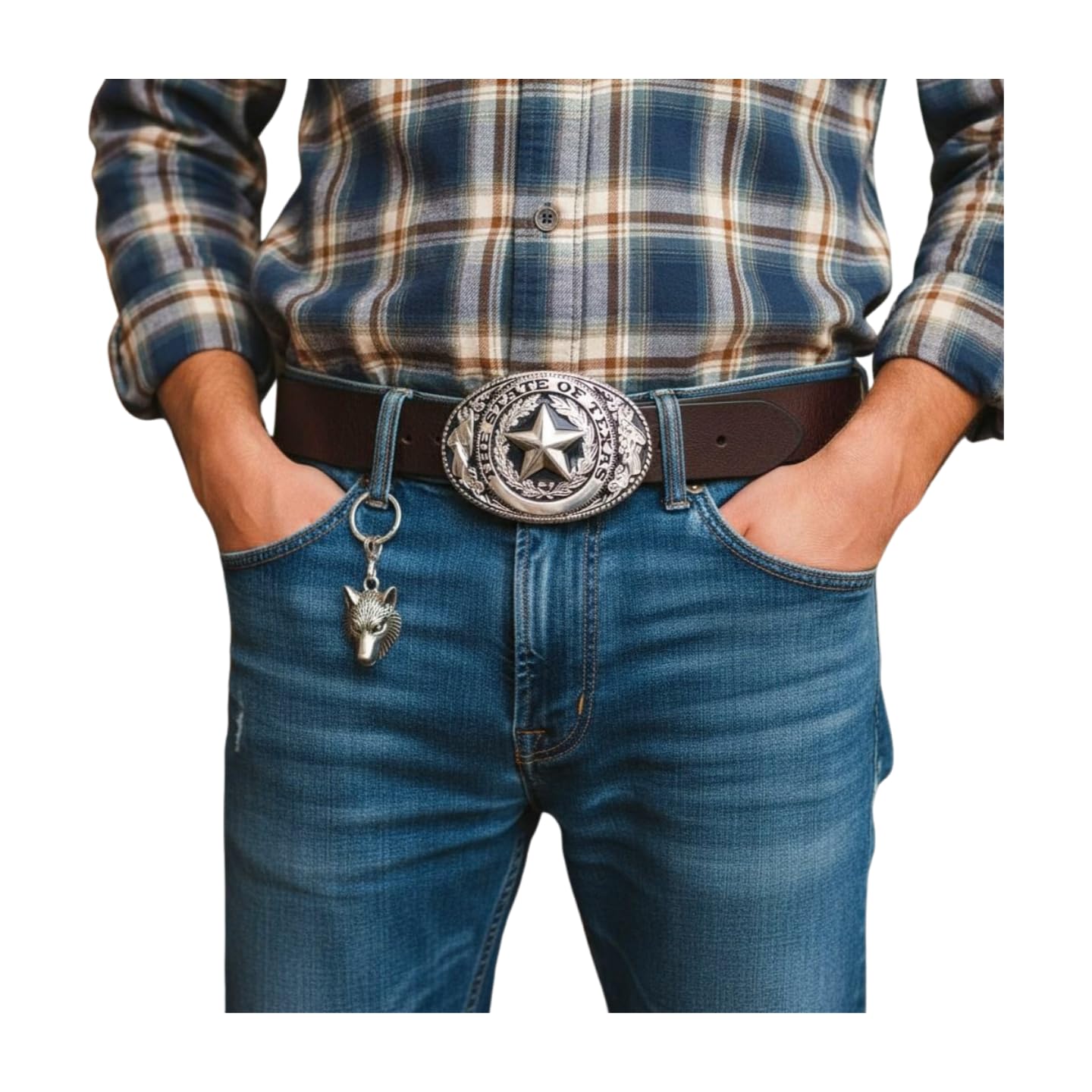 Men Western Belt Buckle Biker Silver Metal Texas State Lone Star Oval Shape, Silver, One size
