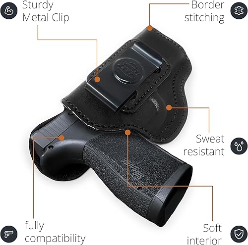 Miniatura 6 de PH - Funda de cuero genuino para pistola Sig Sauer P365XL Macro, funda táctica de cuero Iwb, funda de cuero oculta, cómoda apéndice de transporte