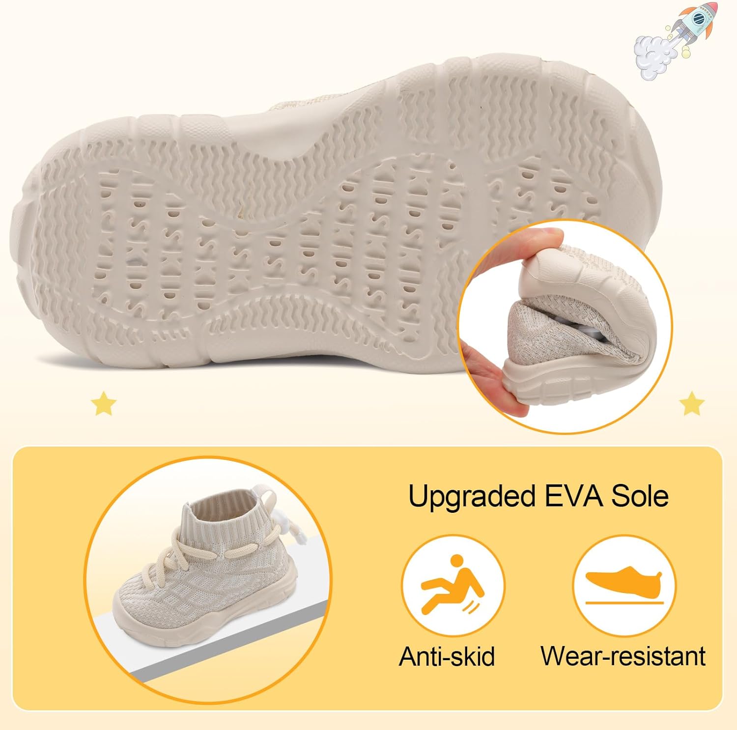 JIASUQI Toddler Shoes High Top Sneakers for Boys Girls Barefoot Wide Walking Tennis Shoes 6 Toddler Line Beige image 6 of 6 B0DD3KKQ2D