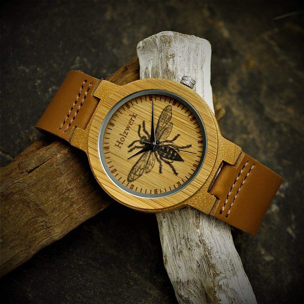 Holzwerk Germany Handgefertigte Designer Damen-Uhr Öko Natur Holz-Uhr Braun Gold Grün Lila Holz Armband-Uhr Analog Klassisch Quarz-Uhr