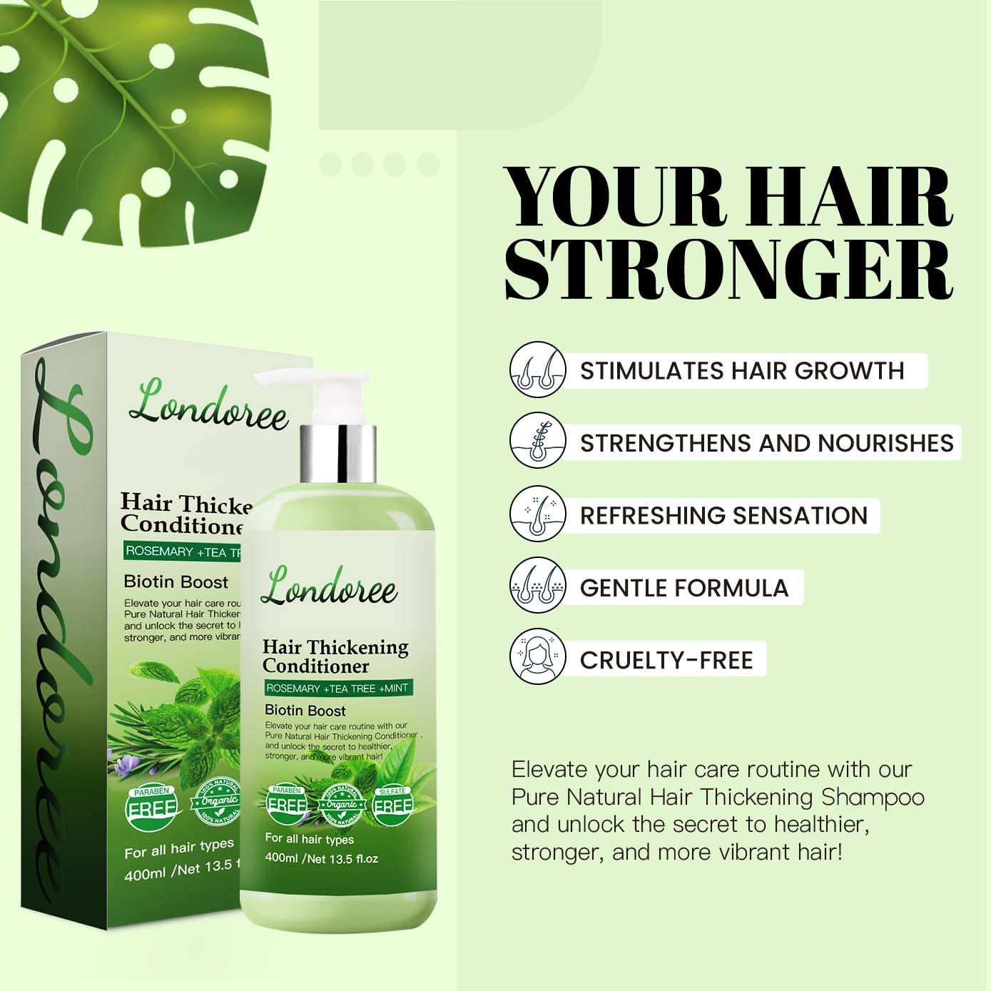 Rosemary Shampoo for Hair Growth, Thickening & Regrowth Formula for Men & Women, Rosemary Mint Strengthening Shampoo with Tea Tree Oil & Biotin for Scalp Therapy & Hair Fall Control 13.5 fl.oz (400ml) - Image 5