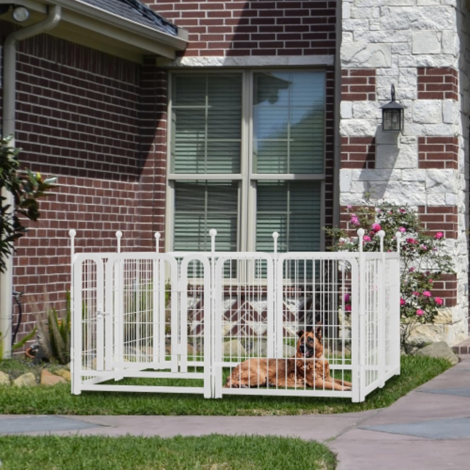 Dog Playpen 8 Panels 24" Height Heavy Duty Dog Fence Puppy Pen for Large Medium Small Dogs Indoor Outdoor Foldable Pet Exercise Pen, White