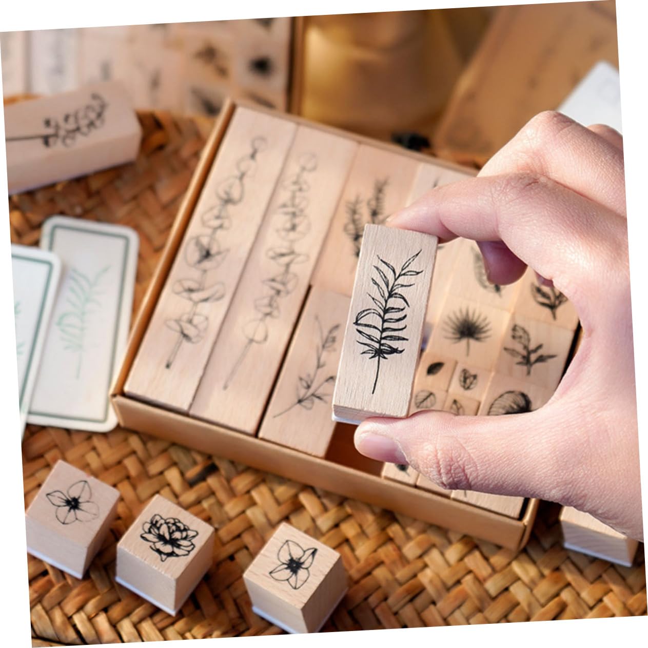 DOITOOL 4 Juegos Juego de focas de plantas mini sellos suministros de diario almohadillas para decoración sello de madera retro álbum de recortes herramienta de bricolaje