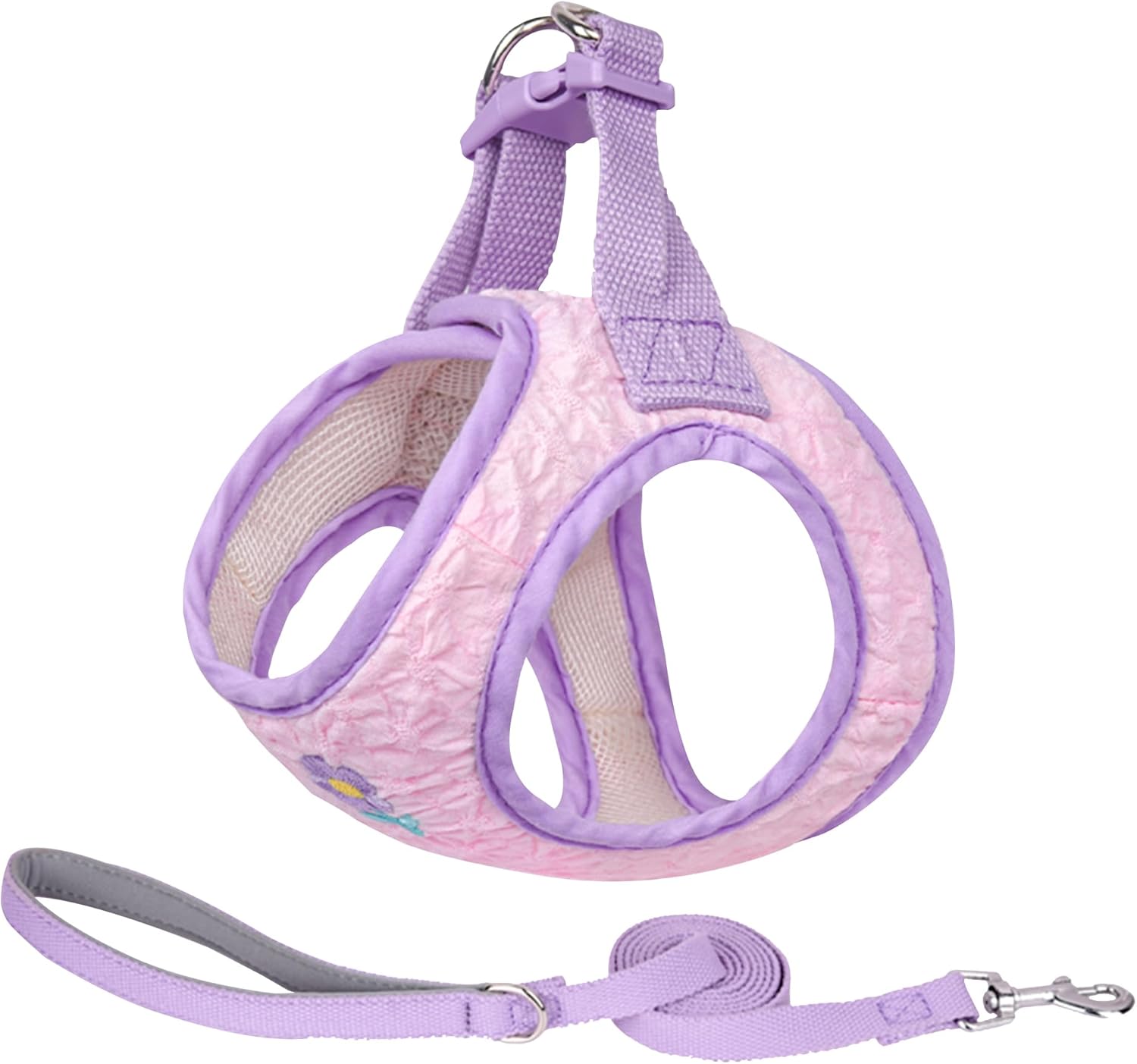 AIITLE Step-in Dog Harness and Leash Set for Walking, No Pull Dog Vest Harness, Cute Seersucker, Soft Breathable Pet Supplies, for Extra Small Dogs and House Cats Pink XXXS