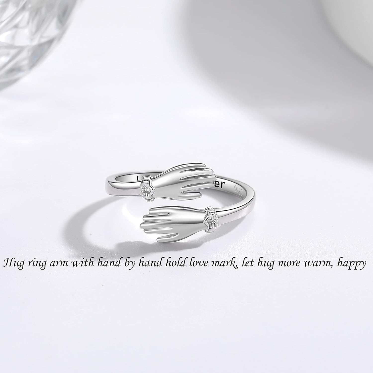 ZOEXUE S925 Sterling Silver Hug Rings for Women Adjustable Hugging Hands Ring with Gift Box & Card Hugs Thumb Band Jewelry Birthday Gifts for Granddaughter Daughter Mom Sister Friends - Image 5