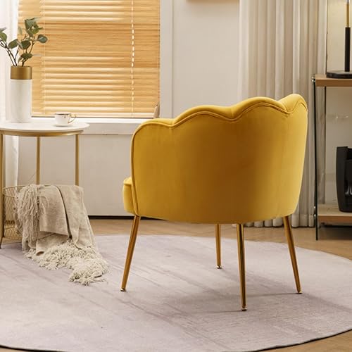 Miniatura 5 de Uneeruiqy Silla decorativa de terciopelo moderna con patas de metal, acogedora y suave, tapizada, para sala de estar, dormitorio (amarillo)