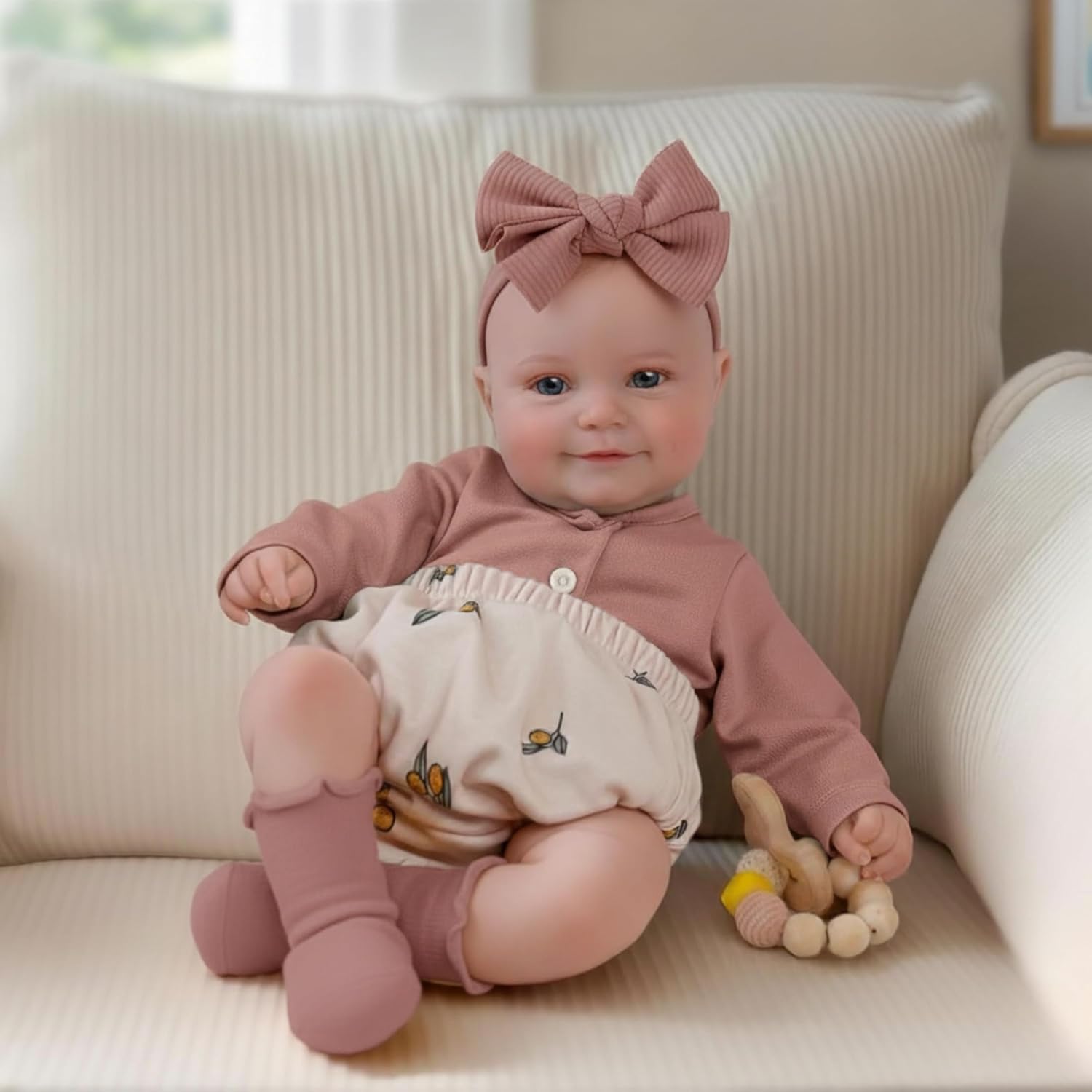 Boneca Bebê Reborn Realista em Silicone Maddie 46 cm e Pode Dar Banho Acompanha Roupinhas Variadas e Acessórios