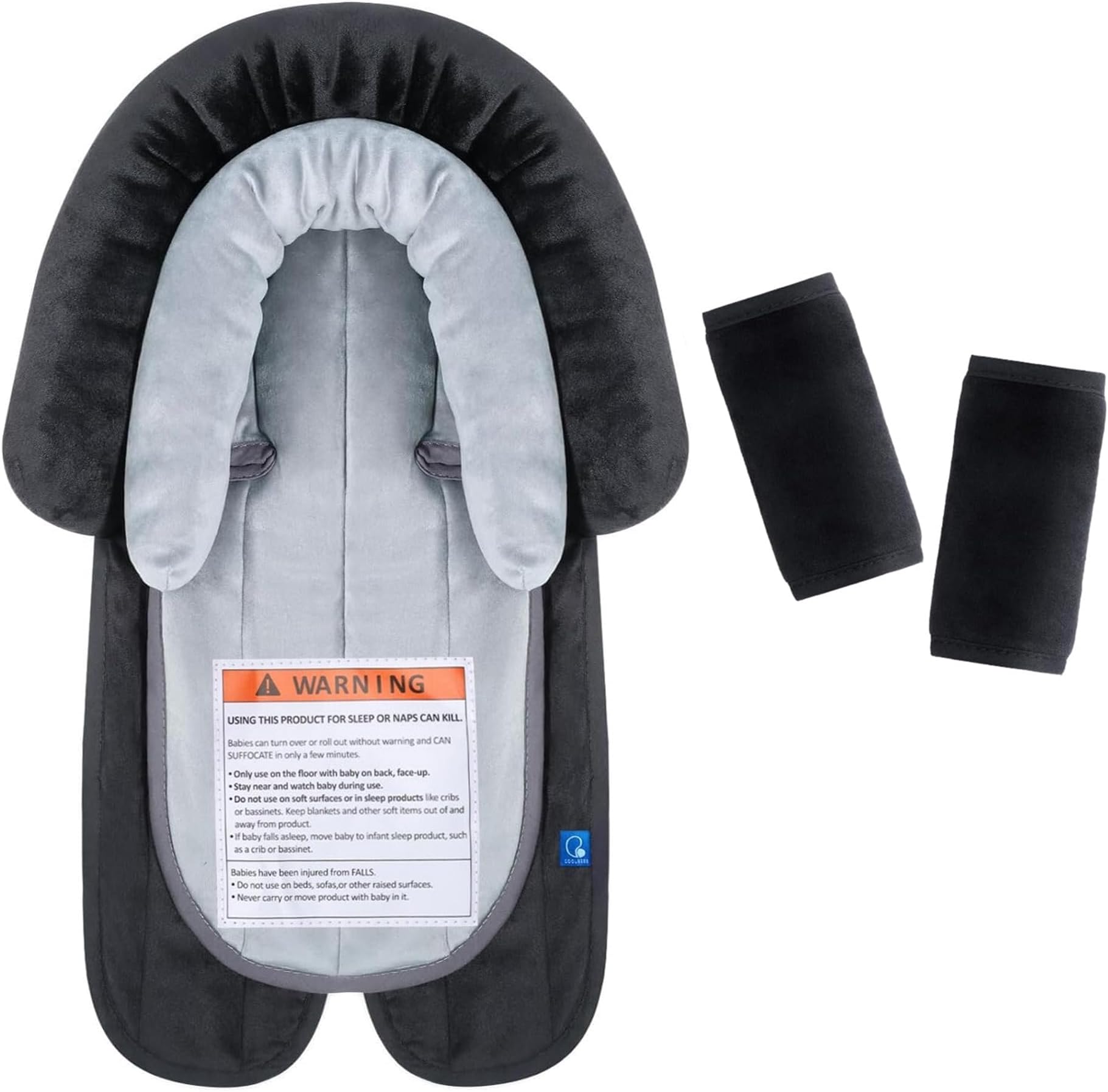 New Babybody Support & Strap Covers Set for Newborn Infant Toddler- Extra Soft Stroller Cushion Pads Car Seat Insert, Perfect for Carseats, Strollers, Swings, Black