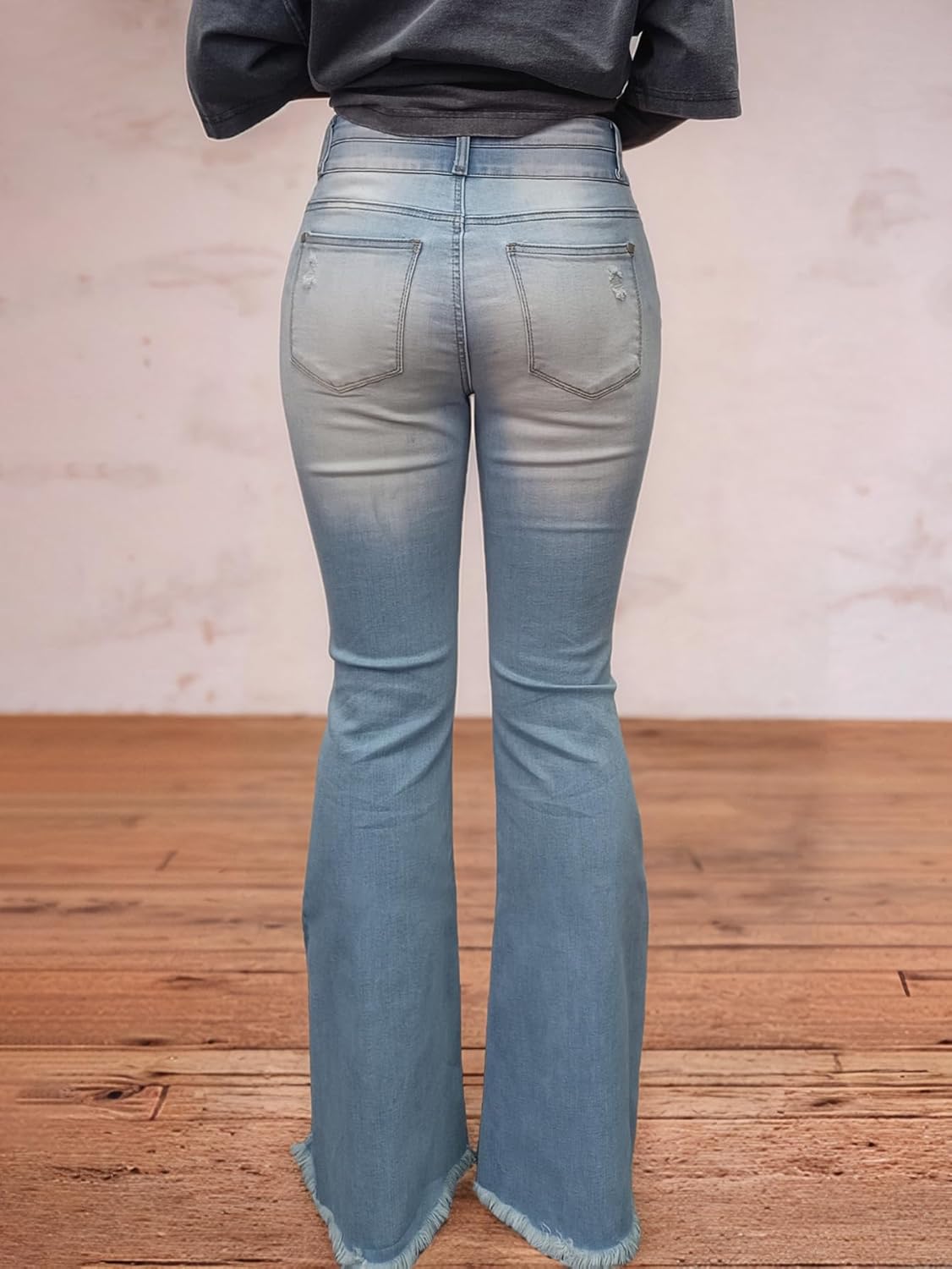 Flamingals Flare Bell Bottom Jeans for Women Raw Hem High Waist - Image 5