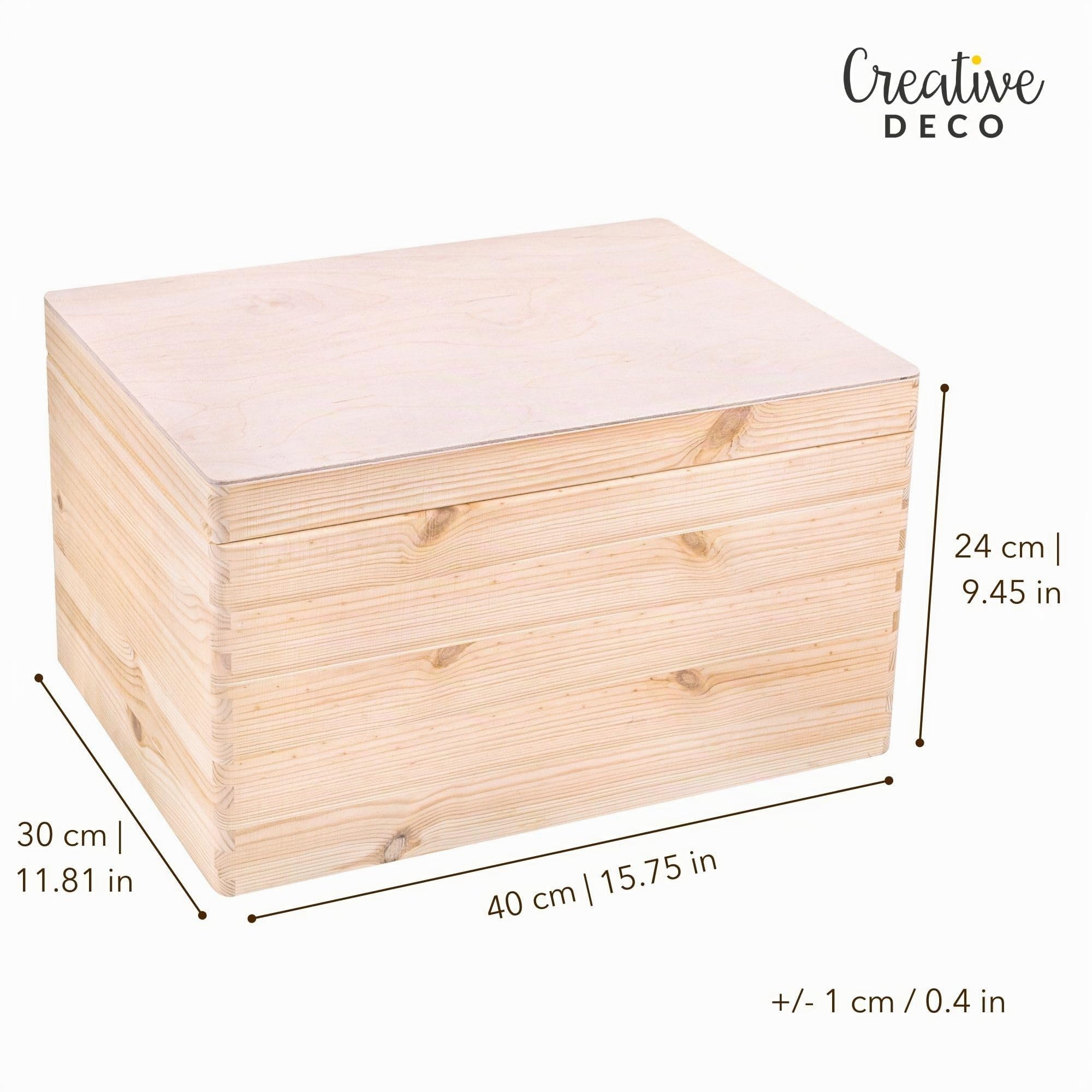 Creative Deco XXL Grande Caja Madera para Decorar con Tapa | 40 x 30 x 24 cm (+/-1cm) | Cofre Decoración Decoupage | Almacenaje de Documentos Navidad Juguetes Herramientas | EN BRUTO SIN LIJAR
