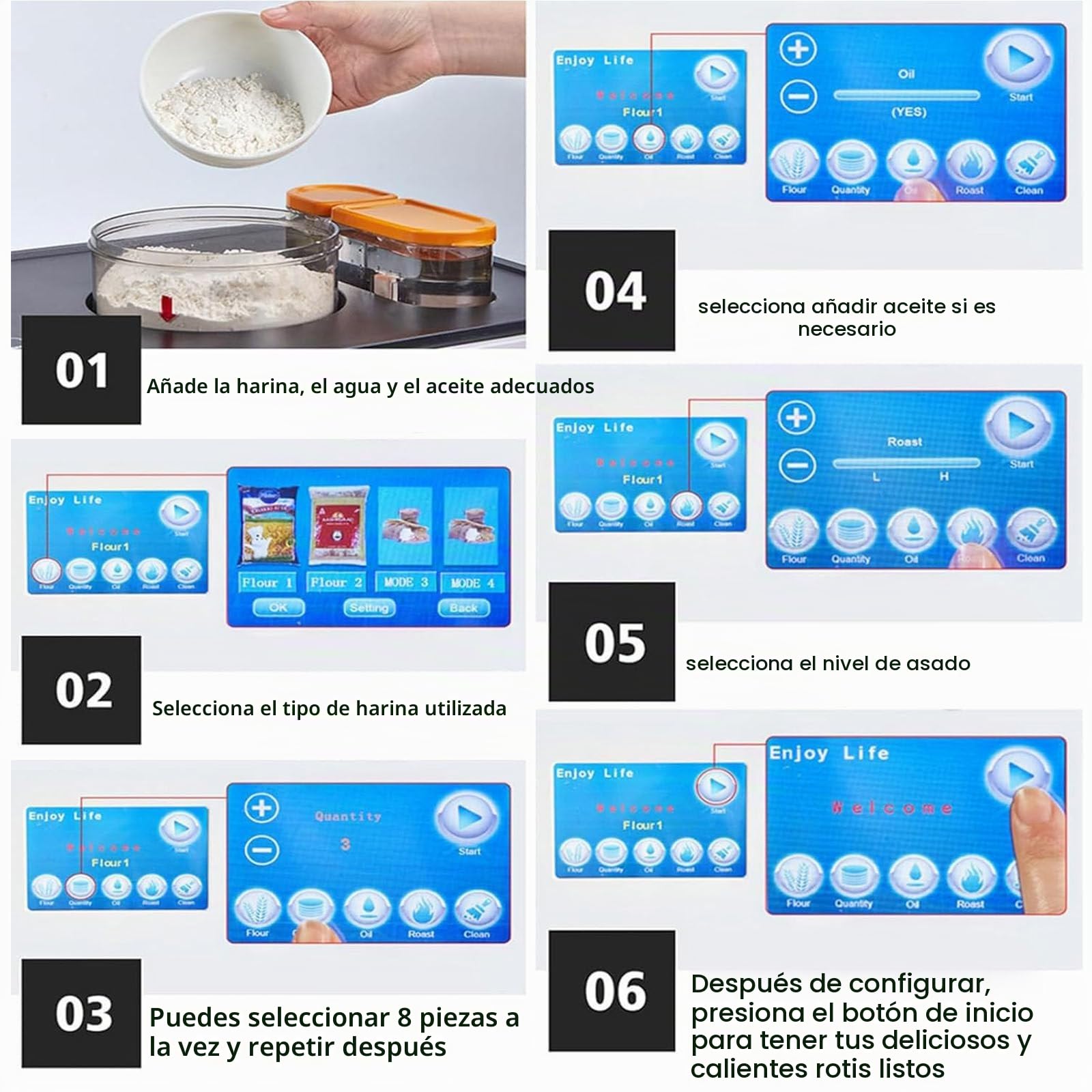 Máquina para Hacer Roti Completamente Automática,Chapati, Tortilla, Panqueque,Pan Plano,Una Tecla para Hacer 8 Piezas por Vez para India, Roti,Chapati, Tortilla De Harina
