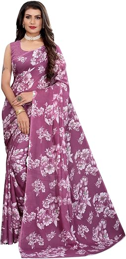 SIRIL Women's Floral Printed Georgette Saree with Unstitched Blouse Piece