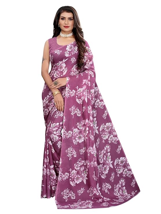 SIRIL Women&#39;s Floral Printed Georgette Saree with Unstitched Blouse Piece