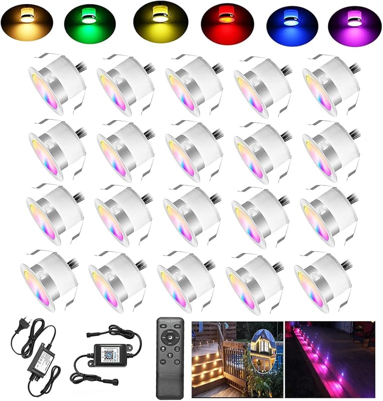 FVTLED Pack of 20 RGB+Warm White WiFi 0.6 W Diameter 31 mm Dimmable Outdoor Recessed Spotlights Works with Alexa, Google Home, DC12 V Waterproof IP67