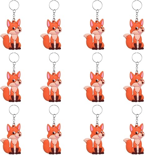 Paquete de 24 llaveros de zorro para recuerdos de fiesta de bosque, rellenos de bolsas de fiesta de cumpleaños, regalos de devolución de baby shower