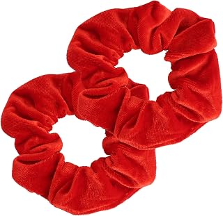 2 pieces red velvet big hair ties, hair bands, scrunchies elastic, stylish braiding rubbers, ponytail holders, thick scrunchy hair bands, premium velvet hair lanyards, for girls