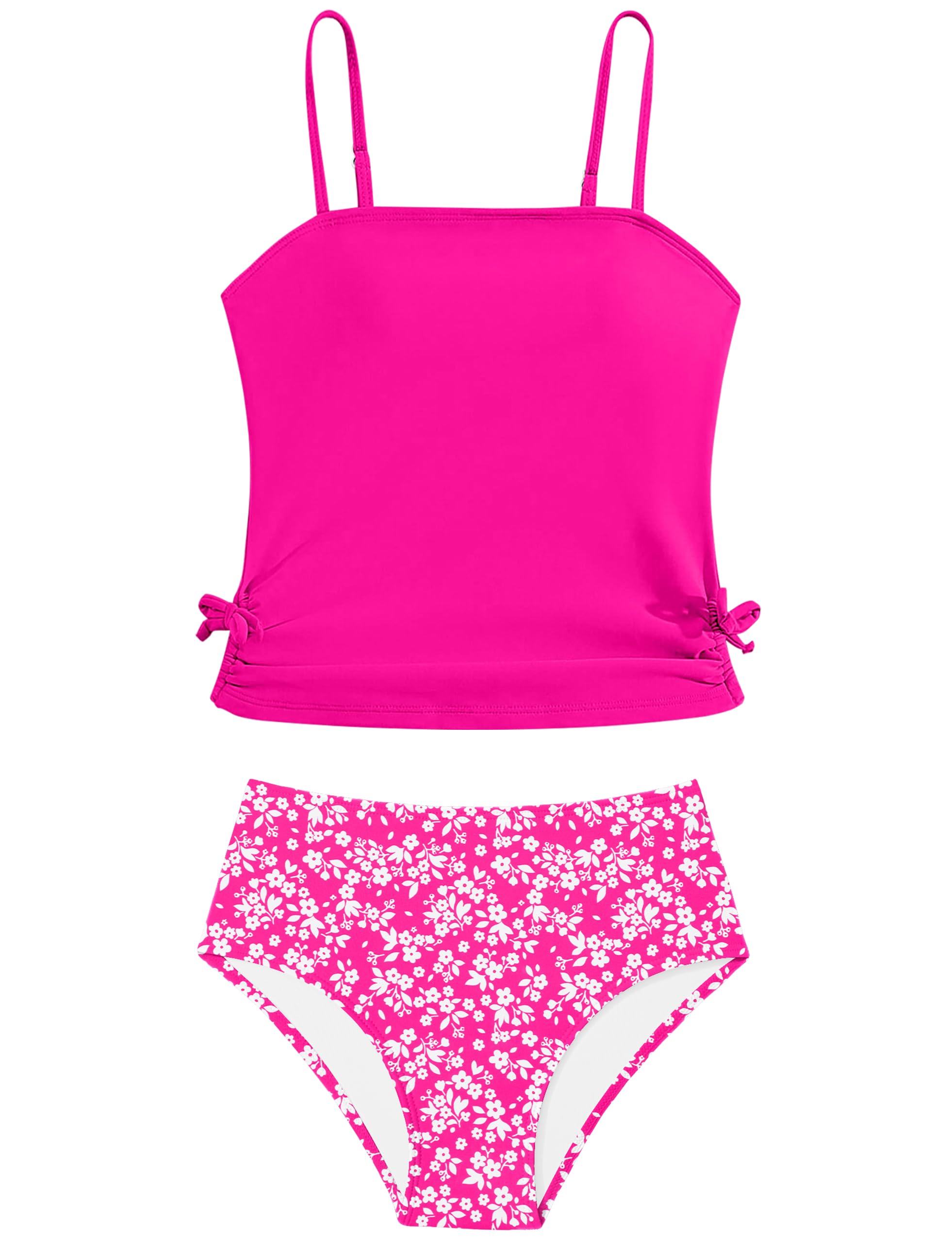 Girls Tankini Swimsuits Two Piece Bathing Suit Drawstring Swimwear Set for Girls 7-14 Years