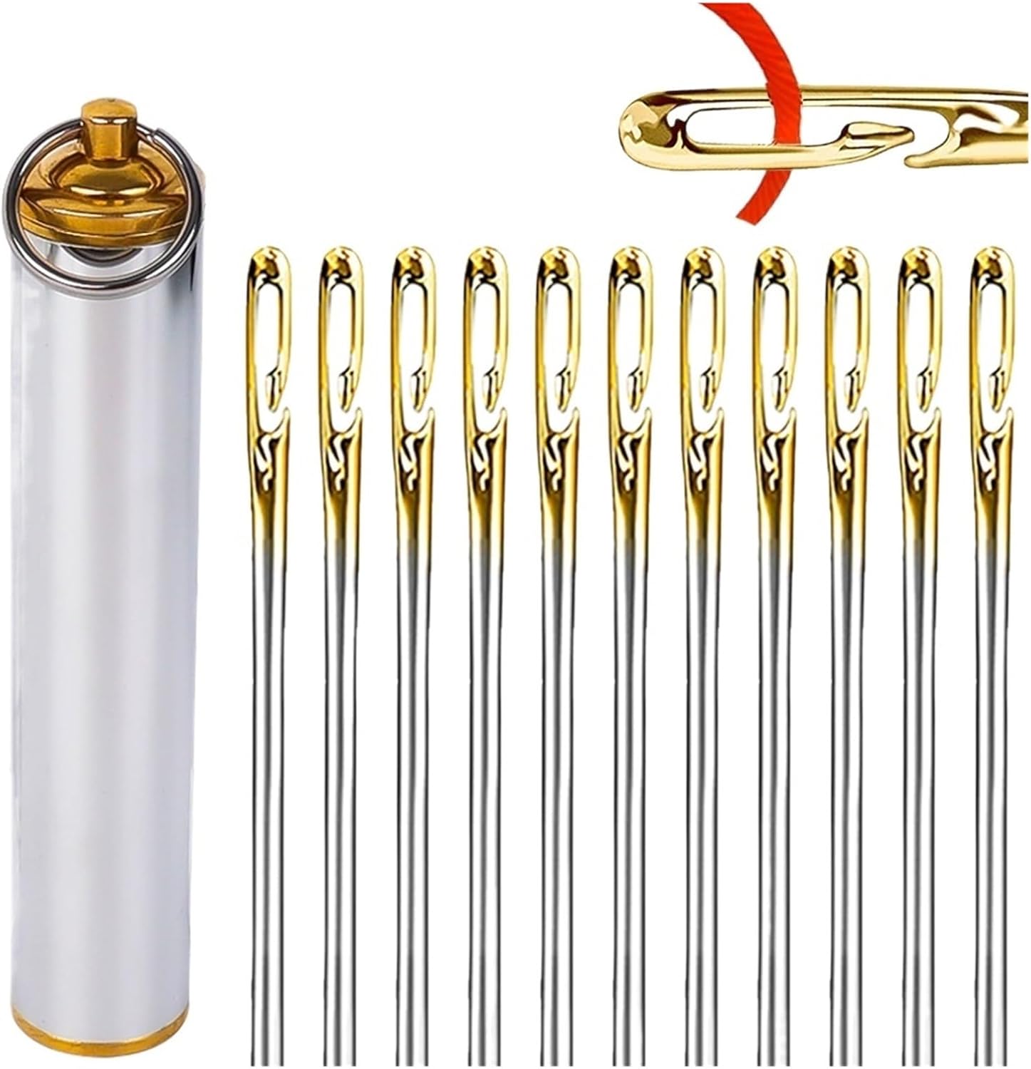 SBTRKT 1/60Pcs Blind Sewing Needles Elderly Needle-Side Big Hole Stainless Steel Needle Household DIY Jewerly Beading Threading Needles (Color : Gold-A, Size : 36Pcs)