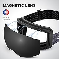 Vista 3 de Odoland Magnetic Interchangeable Ski Goggles with 2 Lens, Large Spherical Frameless Snow Snowboard Goggles for Men Women Negro Vlt 8.8%