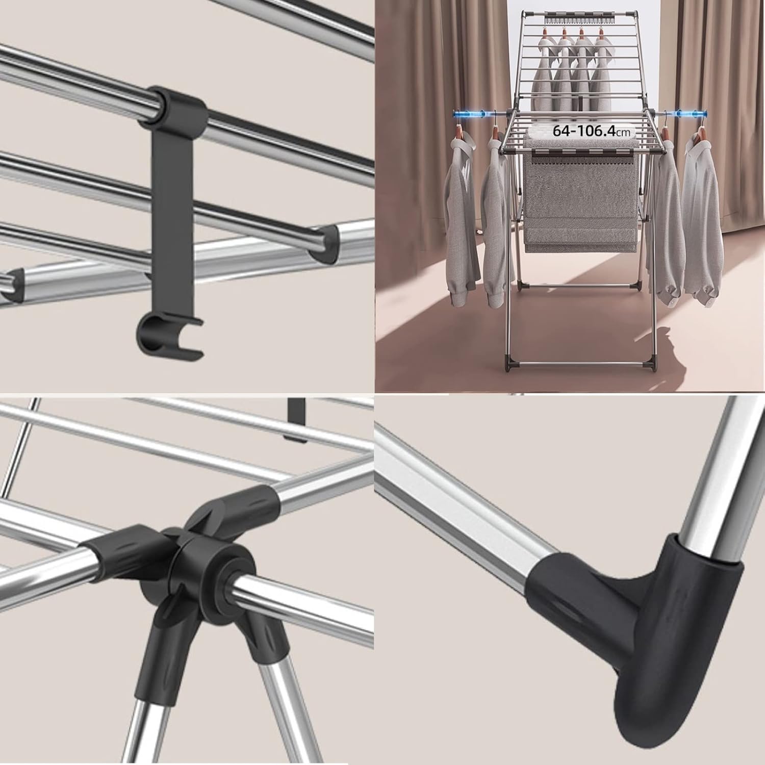 Foldable Portable Clothes Horse Airer - Space Saving Drying Rack, Extendable Laundry Rack for Clothes, Towels & Bed Linen, Collapsible Design with Anti-Slip Feet